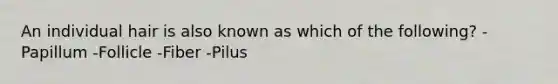 An individual hair is also known as which of the following? -Papillum -Follicle -Fiber -Pilus