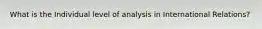 What is the Individual level of analysis in International Relations?