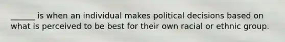 ______ is when an individual makes political decisions based on what is perceived to be best for their own racial or ethnic group.