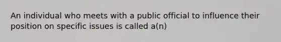 An individual who meets with a public official to influence their position on specific issues is called a(n)