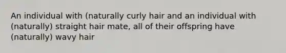 An individual with (naturally curly hair and an individual with (naturally) straight hair mate, all of their offspring have (naturally) wavy hair