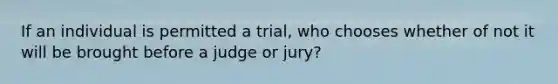 If an individual is permitted a trial, who chooses whether of not it will be brought before a judge or jury?