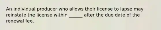 An individual producer who allows their license to lapse may reinstate the license within ______ after the due date of the renewal fee.