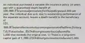 An individual purchased a variable life insurance policy 10 years ago with a guaranteed death benefit of 100,000. The annual premium for this policy was2,000 per year. The individual dies and, due to outstanding performance of the separate account, leaves a death benefit to the beneficiary of 121,000. What are the income tax consequences to that beneficiary? A) No tax is due. B) Ordinary income tax is due on the1,000 that exceeds the original cost. C) There is a long-term capital gain of 1,000. D) Ordinary income tax is due on21,000.