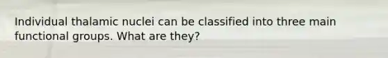 Individual thalamic nuclei can be classified into three main functional groups. What are they?