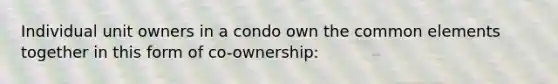 Individual unit owners in a condo own the common elements together in this form of co-ownership: