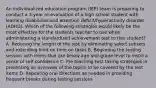 An individualized education program (IEP) team is preparing to conduct a 3-year re-evaluation of a high school student with learning disabilities and attention deficit/hyperactivity disorder (ADHD). Which of the following strategies would likely be the most effective for the students teacher to use when administering a standardized achievement test to this student? A. Reducing the length of the test by eliminating select subsets and extending limit on time on tasks B. Beginning the testing session with items that are below age and grade level to instill a sense of self confidence C. Pre teaching test-taking strategies in presenting an overview of the topics to be covered by the test items D. Repeating oral directions as needed in providing frequent breaks during testing sessions