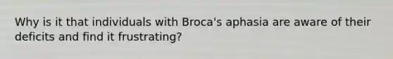 Why is it that individuals with Broca's aphasia are aware of their deficits and find it frustrating?