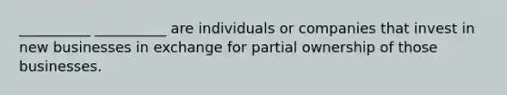 __________ __________ are individuals or companies that invest in new businesses in exchange for partial ownership of those businesses.