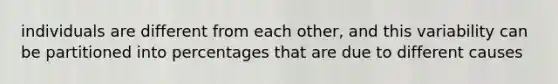 individuals are different from each other, and this variability can be partitioned into percentages that are due to different causes