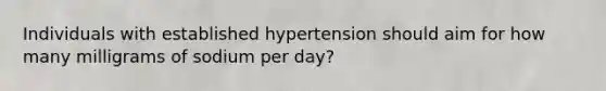 Individuals with established hypertension should aim for how many milligrams of sodium per day?