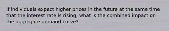 If individuals expect higher prices in the future at the same time that the interest rate is rising, what is the combined impact on the aggregate demand curve?