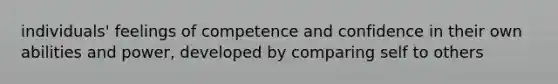 individuals' feelings of competence and confidence in their own abilities and power, developed by comparing self to others