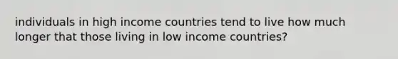 individuals in high income countries tend to live how much longer that those living in low income countries?