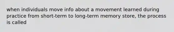 when individuals move info about a movement learned during practice from short-term to long-term memory store, the process is called