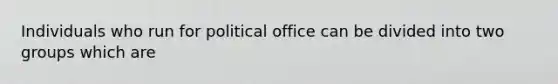 Individuals who run for political office can be divided into two groups which are