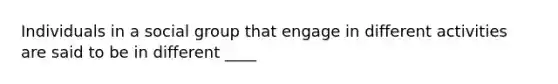 Individuals in a social group that engage in different activities are said to be in different ____