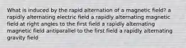 What is induced by the rapid alternation of a magnetic field? a rapidly alternating electric field a rapidly alternating magnetic field at right angles to the first field a rapidly alternating magnetic field antiparallel to the first field a rapidly alternating gravity field