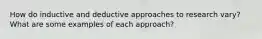 How do inductive and deductive approaches to research vary? What are some examples of each approach?