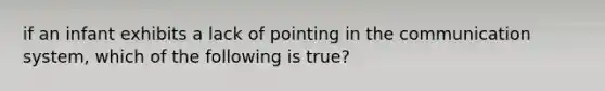 if an infant exhibits a lack of pointing in the communication system, which of the following is true?