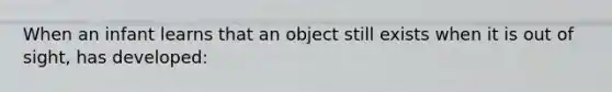 When an infant learns that an object still exists when it is out of sight, has developed: