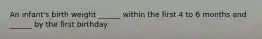An infant's birth weight ______ within the first 4 to 6 months and ______ by the first birthday