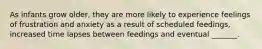 As infants grow older, they are more likely to experience feelings of frustration and anxiety as a result of scheduled feedings, increased time lapses between feedings and eventual _______.