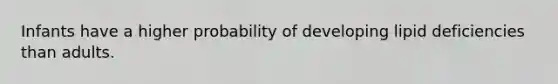 Infants have a higher probability of developing lipid deficiencies than adults.