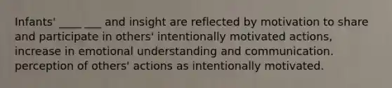 Infants' ____ ___ and insight are reflected by motivation to share and participate in others' intentionally motivated actions, increase in emotional understanding and communication. perception of others' actions as intentionally motivated.