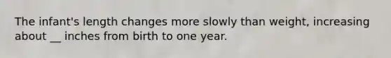 The infant's length changes more slowly than weight, increasing about __ inches from birth to one year.