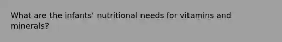 What are the infants' nutritional needs for vitamins and minerals?