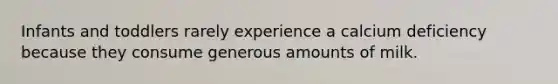 Infants and toddlers rarely experience a calcium deficiency because they consume generous amounts of milk.