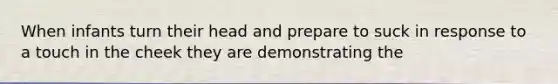 When infants turn their head and prepare to suck in response to a touch in the cheek they are demonstrating the