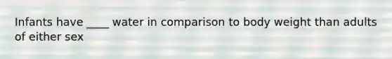 Infants have ____ water in comparison to body weight than adults of either sex