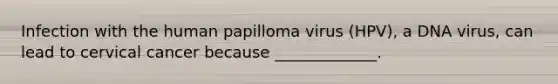 Infection with the human papilloma virus (HPV), a DNA virus, can lead to cervical cancer because _____________.