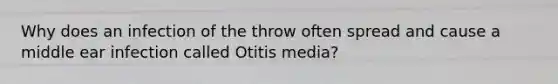 Why does an infection of the throw often spread and cause a middle ear infection called Otitis media?