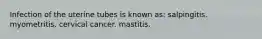 Infection of the uterine tubes is known as: salpingitis. myometritis. cervical cancer. mastitis.