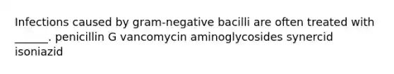 Infections caused by gram-negative bacilli are often treated with ______. penicillin G vancomycin aminoglycosides synercid isoniazid