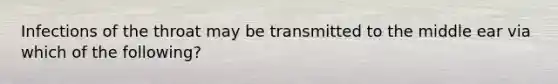 Infections of the throat may be transmitted to the middle ear via which of the following?