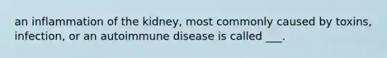 an inflammation of the kidney, most commonly caused by toxins, infection, or an autoimmune disease is called ___.