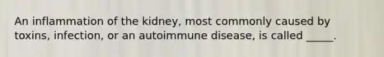 An inflammation of the kidney, most commonly caused by toxins, infection, or an autoimmune disease, is called _____.