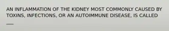 AN INFLAMMATION OF THE KIDNEY MOST COMMONLY CAUSED BY TOXINS, INFECTIONS, OR AN AUTOIMMUNE DISEASE, IS CALLED ___