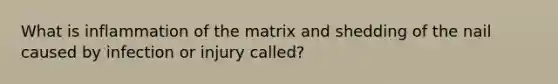 What is inflammation of the matrix and shedding of the nail caused by infection or injury called?