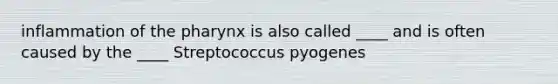 inflammation of the pharynx is also called ____ and is often caused by the ____ Streptococcus pyogenes