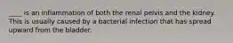 ____ is an inflammation of both the renal pelvis and the kidney. This is usually caused by a bacterial infection that has spread upward from the bladder.