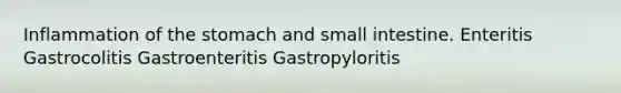 Inflammation of the stomach and small intestine. Enteritis Gastrocolitis Gastroenteritis Gastropyloritis