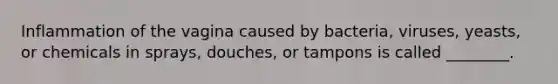 Inflammation of the vagina caused by bacteria, viruses, yeasts, or chemicals in sprays, douches, or tampons is called ________.