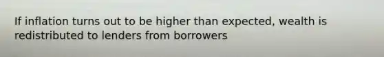 If inflation turns out to be higher than expected, wealth is redistributed to lenders from borrowers