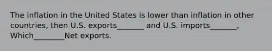 The inflation in the United States is lower than inflation in other countries, then U.S. exports_______ and U.S. imports_______, Which________Net exports.