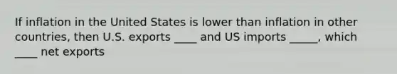 If inflation in the United States is lower than inflation in other countries, then U.S. exports ____ and US imports _____, which ____ net exports